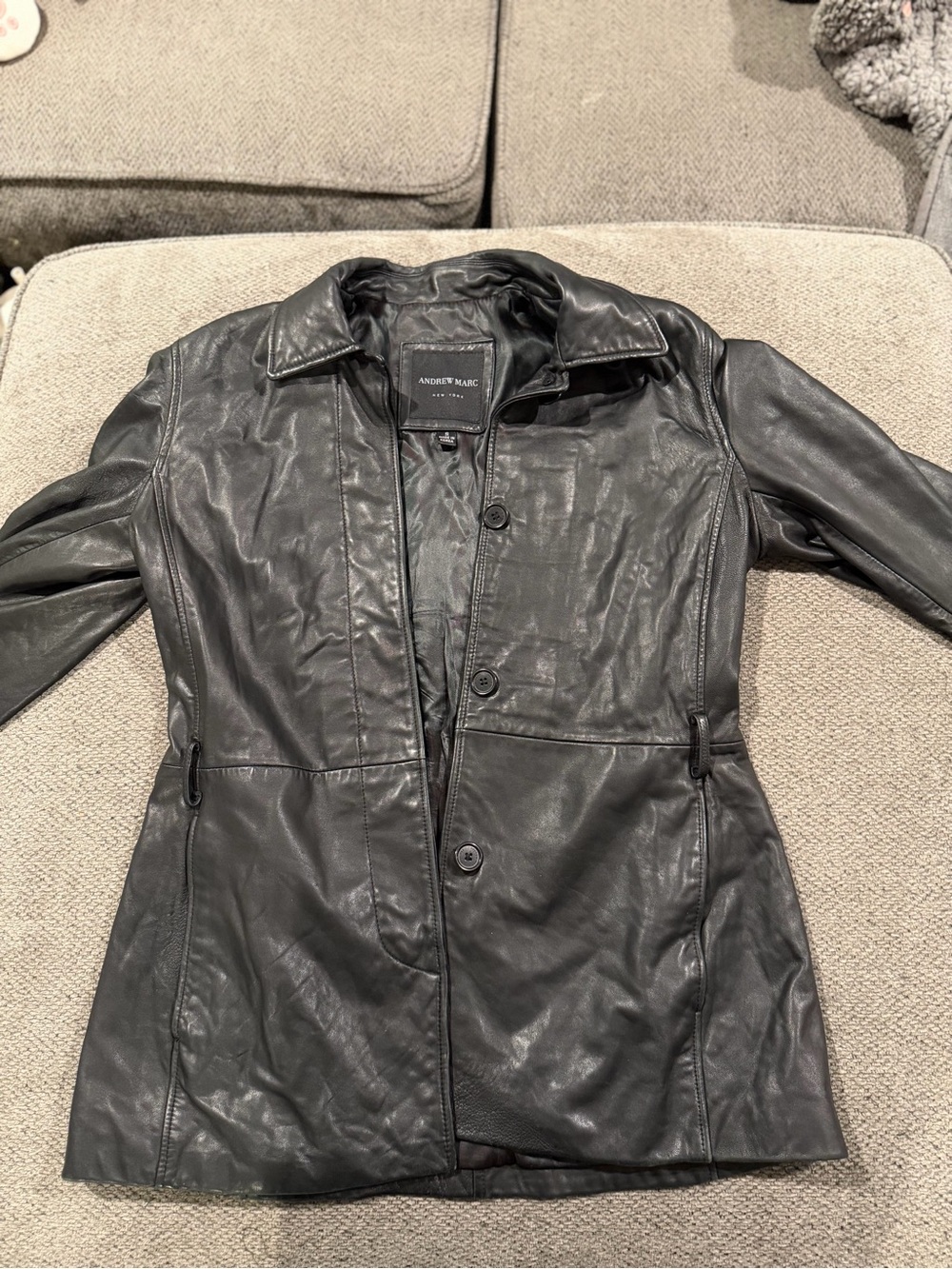 Andrew Marc Black Leather Button-Front Women's Jacket